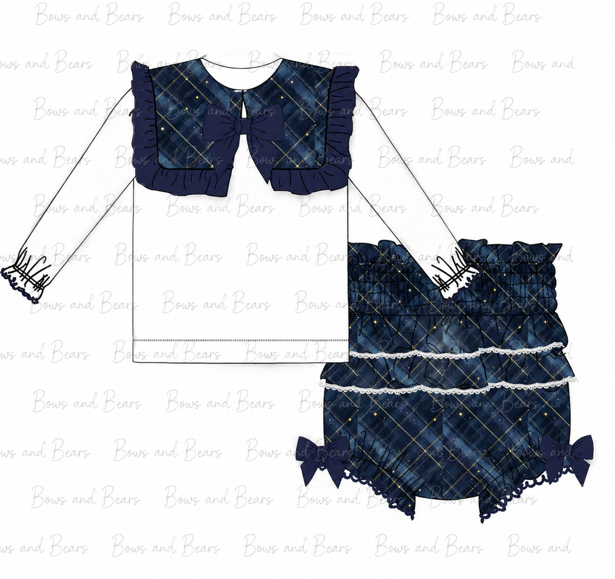 *PRE ORDER ITEM* ‘Old Money Christmas’ Navy Tartan Bow Girls Jam Short Set
