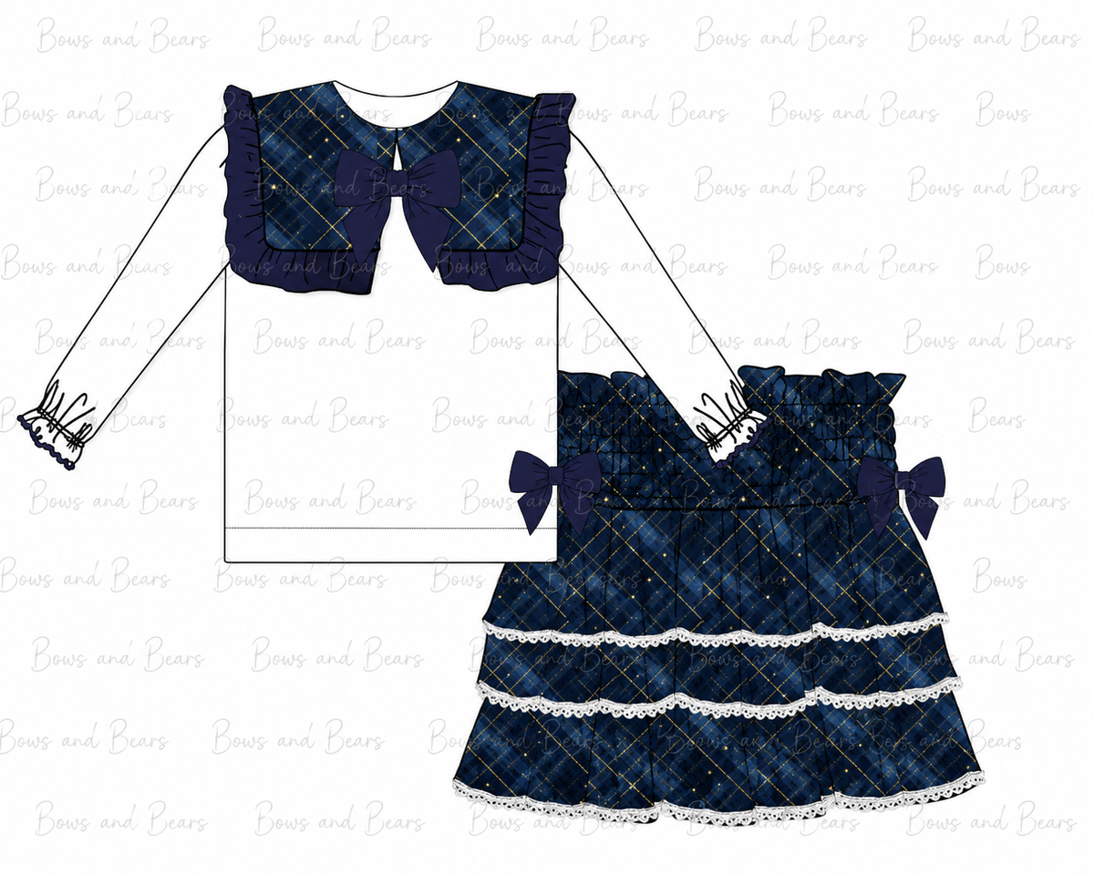 *PRE ORDER ITEM* ‘Old Money Christmas’ Girls Navy Tartan Skirt Set
