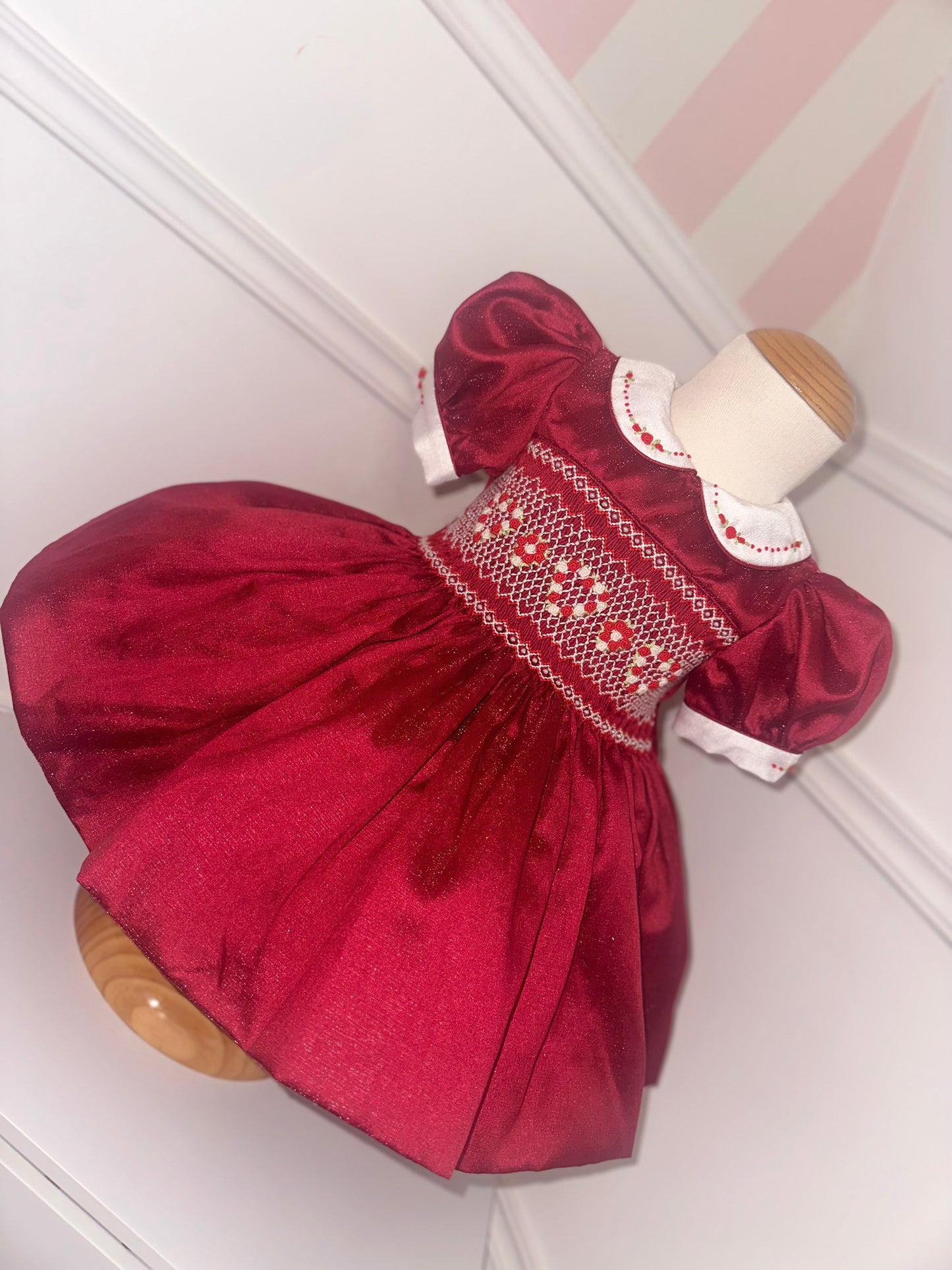 Sparkle Red Pearl Christmas Smock Dress