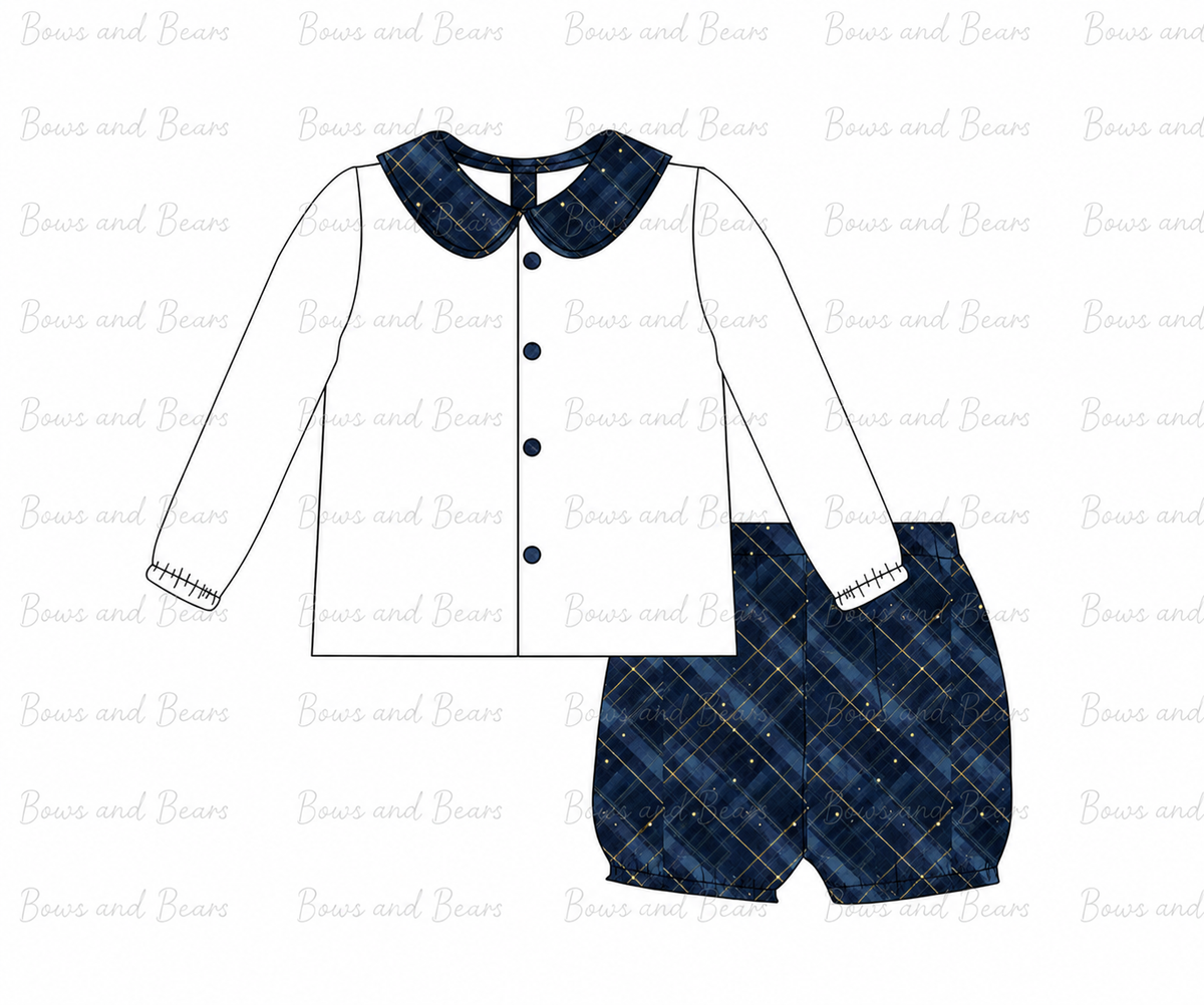 *PRE ORDER ITEM* ‘Old Money Christmas’ Boys Navy Tartan Smart Two Piece Set
