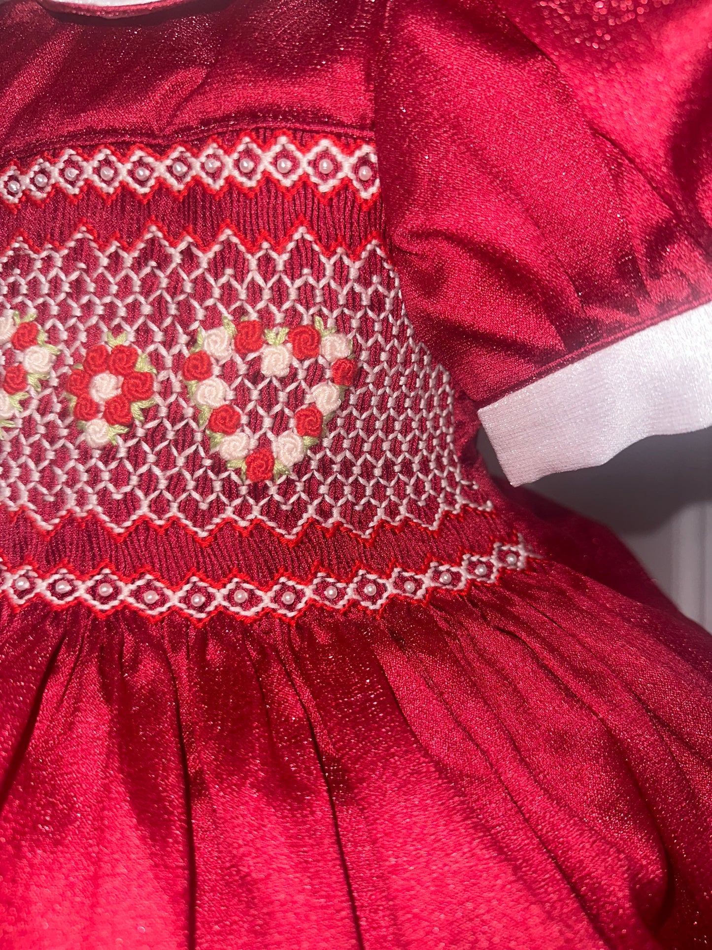 Sparkle Red Pearl Christmas Smock Dress